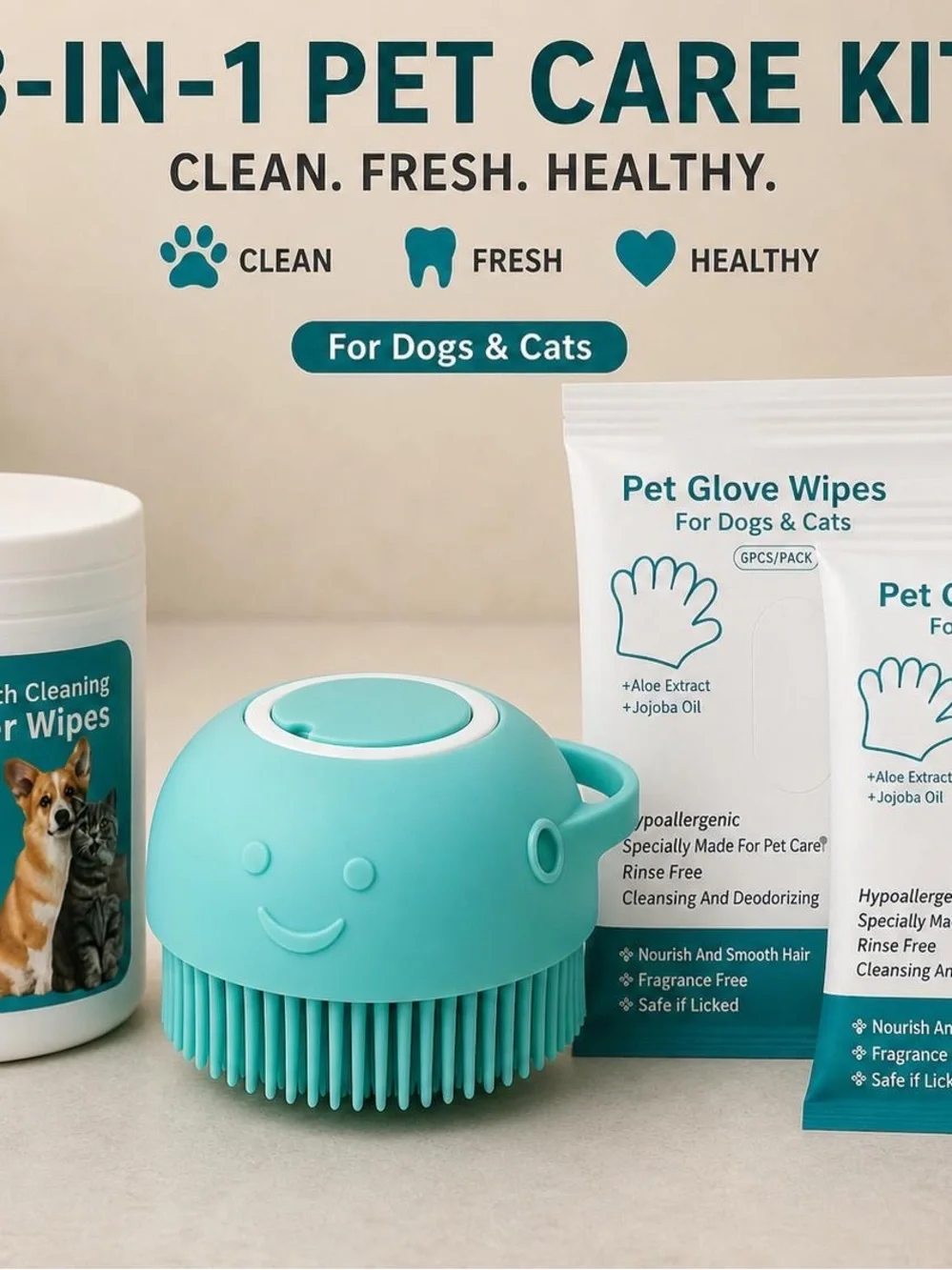 Aqua Silicone Pet Grooming Brush with Handle - Gentle Massaging for Dogs & Cats